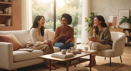 Tres mujeres compartiendo una conversación